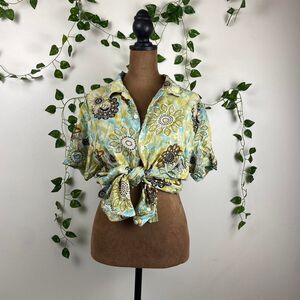 Size L button up Y2k paisley floral geometric boho brown green teal cactus man